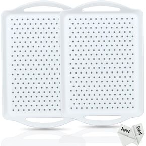 Non Slip Food Serving Tray with Handles, 2-Pack Rectangle Anti-Slip Non-Toxic Dishwasher Safe Tray for Snack Fruit Dessert Breakfast Drink (Black)