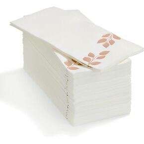 By Madee: 50 Pack Rose Gold Napkins Disposable | Metallic Foil Stamped Elegant Party Napkins | Absorbent Linen Like Decorative Disposable Napkins | Disposable Hand Towels for Bathroom (Rose Gold)