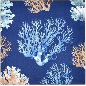 100 Blue Sea Coral Reef Cocktail Beverage Napkins Disposable Paper Beach Ocean Dessert Napkin for Summer Spring Nautical Tropical Wedding Bridal & Baby Shower Birthday Coastal Dinner Party Supplies