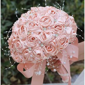 Bridal Wedding Bouquet Round Bling Brooch Bouquet Throw Toss Artificial Rose Flower Bunch for Bride Bridesmaid Wedding Quinceanera(Light Purple, 8.7")