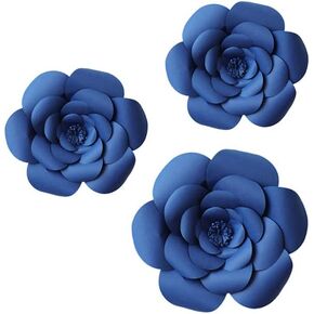 3pcs Party Paper Flower Wedding Flower Backdrop Decorations DIY Handcrafted Flower for Wedding Backdrop Nursery Wall Decoration (Flower-2, Royal Blue)