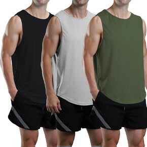 meioro Men's Workout Tank Top 3 Pack Gym Bodybuilding T Shirt Fitness Sleeveless Muscle Tee Shirts Mesh Dry Fit
