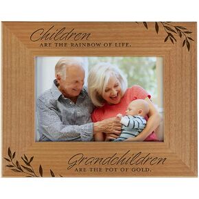 CEDAR CRATE MARKET Children are The Rainbow of Life. Grandchildren are The Pot of Gold, Engraved Natural Wood Photo Frame Fits 5x7 Horizontal Grandparents Picture Frames Gifts, Grandma, Grandpa, Mimi