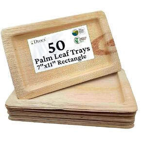 Palm Leaf Plates 7x11 Inch Rectangle Plate (Pack 50) | Bamboo Tray Look Compostable Disposable Cookie Tray Platter Mini Charcuterie Board For Wedding Birthday Party | Alternate to Paper Plates