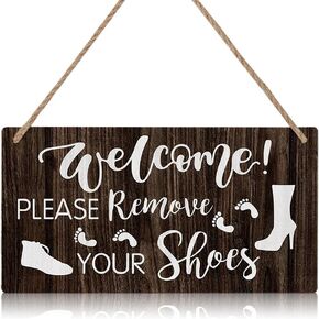 Welcome Please Remove Your Shoes Wood Sign Plaque (11"x 6"), Vintage Shoes Off Wooden Rustic Door Sign, Decorative Take Off Shoes hanging Sign for Home Front Door Entryway Porch Farmhouse