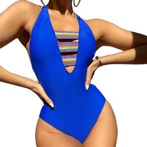 Women's Sexy V Neck One Piece Swimsuit Crisscross Back Bathing Suit Tie Knot Swimwear in Saudi Arabia