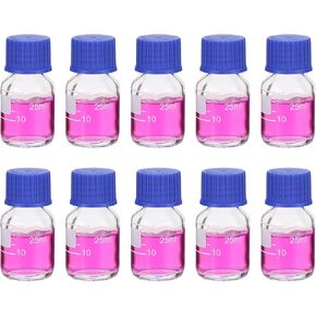 PATIKIL 10 Pack Reagent Media Storage Bottles, 100ml Borosilicate Glass Graduated Round Bottles with GL32 Blue Screw Cap for Lab Water Reagent Liquids, Clear