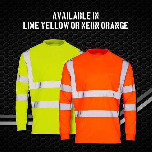 High Visibility Shirts for Men - Long Sleeve Construction Hi Vis Reflective Safety Shirts for Men Yellow Orange in Saudi Arabia