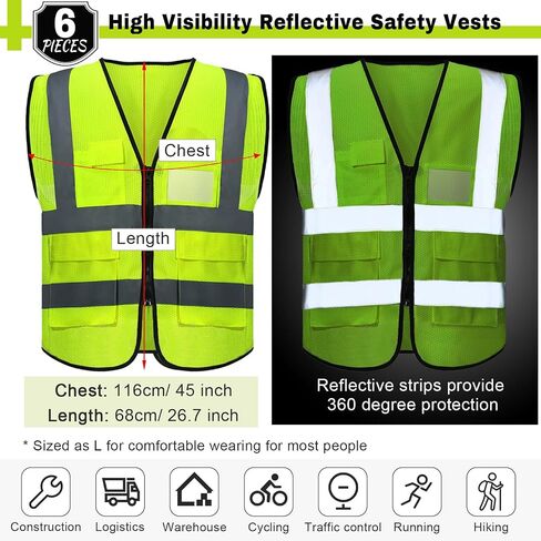 Reflective Mesh Safety Vest for Men Women High Visibility Construction Work Vest Pocket for Cycling Surveyor Neon, L in Saudi Arabia
