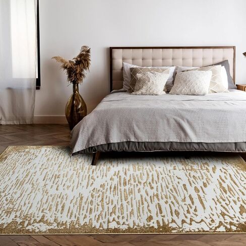 سجادة منطقة LUXE WEAVERS باللون الذهبي المعدني مقاس 5x7، سجادة غرفة المعيشة ذات ملمس تجريدي فخم in Kuwait