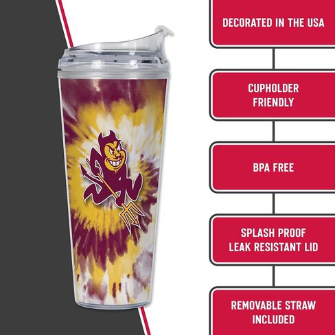 Rico Industries NCAA Glitter 24oz Acrylic Glitter Tumbler with Hinged Lid, Officially Licensed Double Wall Tumbler with Straw in Saudi Arabia