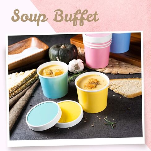 MATICAN Paper Ice Cream Cups with Lids, 40-Pack 9-Oz Soup Cups with Lids, Disposable Ice Cream Containers, 9-Ounce, 5 Pastel in Saudi Arabia