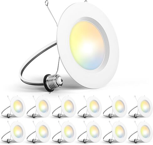 Amico 5/6 بوصة 5CCT LED إضاءة غائرة 12 حزمة، قابلة للتعتيم، مصنفة للرطوبة، 12.5W = 100W، 1000LM يمكن أن تضيء مع حافة يربك، 2700K/3000K/4000K/5000K/6000K قابلة للتحديد، تركيب التحديثية - ETL وFCC in Saudi Arabia