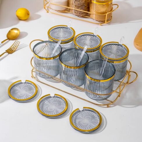 NAN Wind Acrylic Condiment Spice Jars,Condiment Spice Box With Lids and Spoons and Holder,Clear Plastic Condiment Canisters,Seasoning Box 2 Pack,Seasoning Box Set for Kitchen to Storage Salt,Paprika in Saudi Arabia