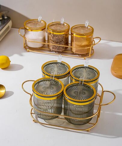 NAN Wind Acrylic Condiment Spice Jars,Condiment Spice Box With Lids and Spoons and Holder,Clear Plastic Condiment Canisters,Seasoning Box 2 Pack,Seasoning Box Set for Kitchen to Storage Salt,Paprika in Saudi Arabia