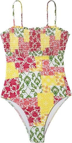 WDIRARA Women's One Piece Smocked Floral Beachwear Frill Trim Vacation Bikini Swimsuit in Saudi Arabia