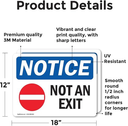 (2 Pack) Not An Exit Sign With Symbol OSHA Notice Sign 7 Inch X 5 Inch Vinyl Label Decal Sticker Weather Resistant, UV Protected for Workplace, Business, and Construction Site, Made in the USA in Saudi Arabia