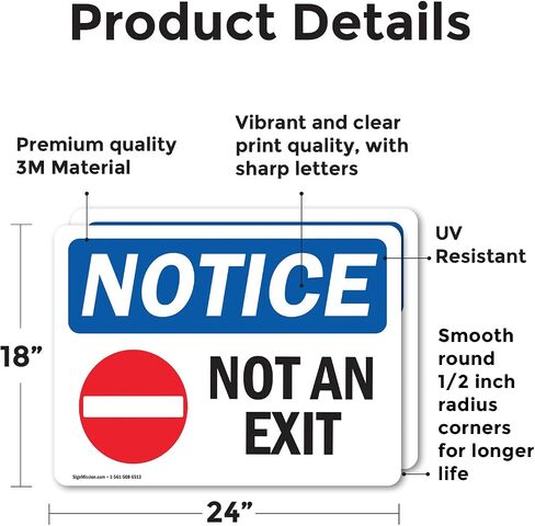(2 Pack) Not An Exit Sign With Symbol OSHA Notice Sign 7 Inch X 5 Inch Vinyl Label Decal Sticker Weather Resistant, UV Protected for Workplace, Business, and Construction Site, Made in the USA in Saudi Arabia
