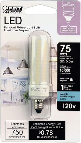 Feit Electric Specialty 6.5 Watts LED Light Bulb with 75-Watt Equivalent, Dimmable T4 Bulb, 750 Lumens, 9 Yrs. Leftime, 3000K Warm White, Pack of 1 - BP75MC/830/LED in Saudi Arabia