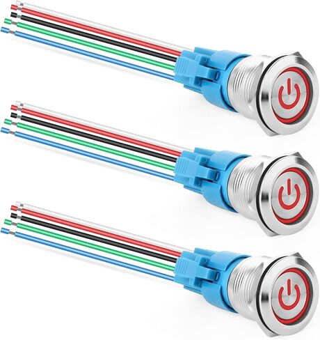 3PCS 16mm Waterproof Latching Push Button Switch 110 V, Push Button Switch with Wire Socket Plug (Red/Blue/Green) in Saudi Arabia