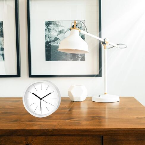 Modern Desktop Clock, Analog Clock Battery Operated with Silent No-Ticking Design, Small Tabletop Clocks for Office/Mantle/Desktop or Nightstand (White-Round) in Saudi Arabia