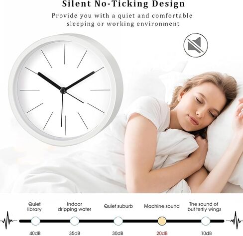 Modern Desktop Clock, Analog Clock Battery Operated with Silent No-Ticking Design, Small Tabletop Clocks for Office/Mantle/Desktop or Nightstand (White-Round) in Saudi Arabia