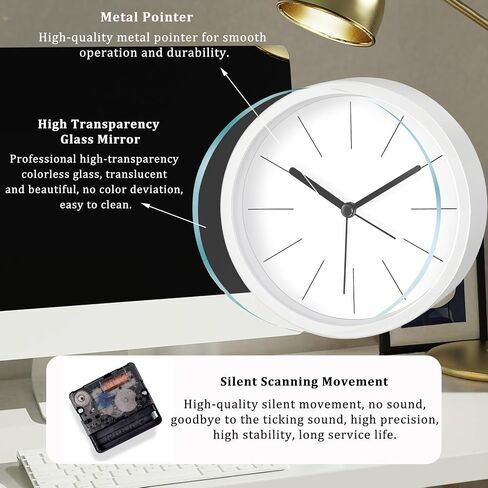 Modern Desktop Clock, Analog Clock Battery Operated with Silent No-Ticking Design, Small Tabletop Clocks for Office/Mantle/Desktop or Nightstand (White-Round) in Saudi Arabia