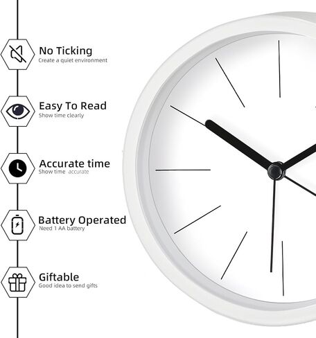 Modern Desktop Clock, Analog Clock Battery Operated with Silent No-Ticking Design, Small Tabletop Clocks for Office/Mantle/Desktop or Nightstand (White-Round) in Saudi Arabia