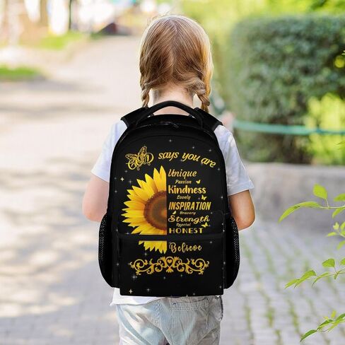 Kids School Backpack for Boys Girls, 16" Black Backpacks for School, Aesthetic Sunflower Pattern Large Capacity Bookbag for Preschool School in Saudi Arabia