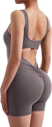 RXRXCOCO بدلة قفز نسائية بدون ظهر على شكل حرف V من الخلف، سراويل قصيرة للتحكم في المؤخرة والبطن، رومبير للتمرين واليوجا in Kuwait