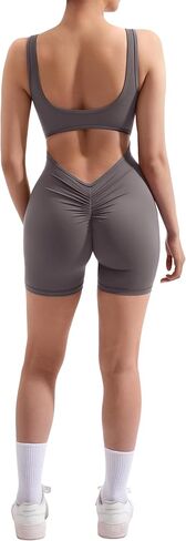 RXRXCOCO بدلة قفز نسائية بدون ظهر على شكل حرف V من الخلف، سراويل قصيرة للتحكم في المؤخرة والبطن، رومبير للتمرين واليوجا in Kuwait