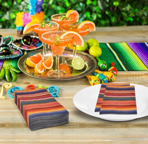 100 Mexican Serape Fiesta Guest Napkins Disposable Paper Colorful Striped Poncho Mexico Fiestas Dinner Hand Napkin Towel for Home Kitchen Bathroom Wedding BBQ Holiday Birthday Party Decorative Towels in Saudi Arabia