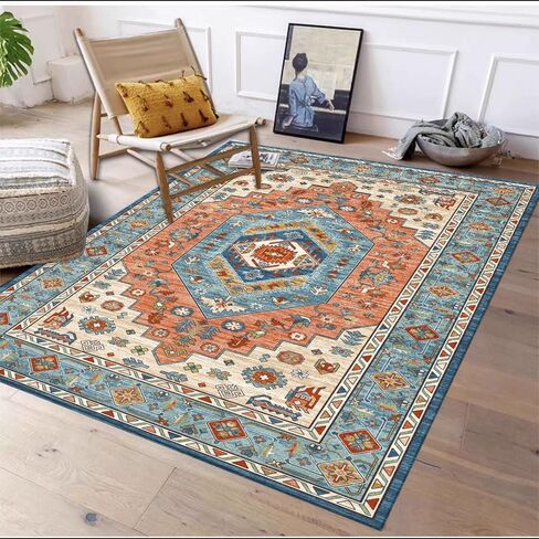 Area Rug - 6x9 Washable Bedroom Rug,Soft Non Slip Non-Shedding Kitchen Mat Indoor Accent Entry Carpet for Living Dining Playroom Nursery Camper (ZR1- Washed carpet-Red, 6'x9') in Saudi Arabia