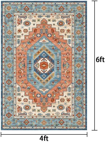 Area Rug - 6x9 Washable Bedroom Rug,Soft Non Slip Non-Shedding Kitchen Mat Indoor Accent Entry Carpet for Living Dining Playroom Nursery Camper (ZR1- Washed carpet-Red, 6'x9') in Saudi Arabia
