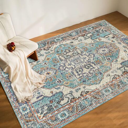 Area Rug - 6x9 Washable Bedroom Rug,Soft Non Slip Non-Shedding Kitchen Mat Indoor Accent Entry Carpet for Living Dining Playroom Nursery Camper (ZR1- Washed carpet-Red, 6'x9') in Saudi Arabia