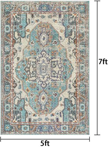 Area Rug - 6x9 Washable Bedroom Rug,Soft Non Slip Non-Shedding Kitchen Mat Indoor Accent Entry Carpet for Living Dining Playroom Nursery Camper (ZR1- Washed carpet-Red, 6'x9') in Saudi Arabia