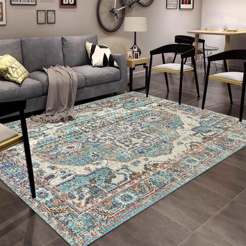 Area Rug - 6x9 Washable Bedroom Rug,Soft Non Slip Non-Shedding Kitchen Mat Indoor Accent Entry Carpet for Living Dining Playroom Nursery Camper (ZR1- Washed carpet-Red, 6'x9') in Saudi Arabia