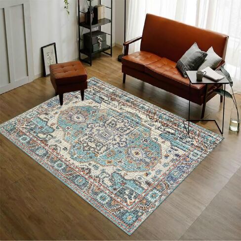 Area Rug - 6x9 Washable Bedroom Rug,Soft Non Slip Non-Shedding Kitchen Mat Indoor Accent Entry Carpet for Living Dining Playroom Nursery Camper (ZR1- Washed carpet-Red, 6'x9') in Saudi Arabia