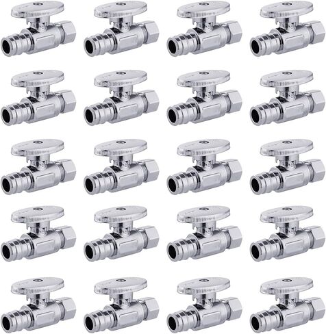 20 PCS EFIELD Stop Valve Pex-a 1/4 Turn Straight 3/8" OD Compression X 1/2" Expansion (F1960), Chrome Plated Brass in Saudi Arabia