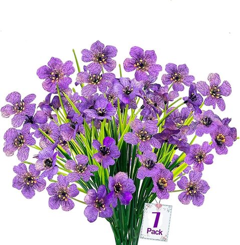 12 Bundles Artificial Flowers for Front Porch Decor - UV Resistant Violet Fake Plants Outside, Realistic Purple Faux Flowers, Plastic Faux Plants for Window Box, Patio, Cemetery, Farmhouse Decor in Saudi Arabia