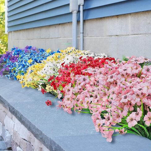 12 Bundles Artificial Flowers for Front Porch Decor - UV Resistant Violet Fake Plants Outside, Realistic Purple Faux Flowers, Plastic Faux Plants for Window Box, Patio, Cemetery, Farmhouse Decor in Saudi Arabia