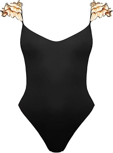 بدلة سباحة نسائية من قطعة واحدة برقبة واسعة من RELLECIGA مونوكيني مكشكش in Kuwait