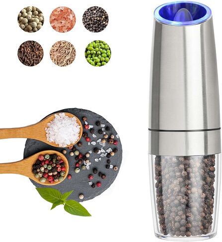 Gravity Electric Salt and Pepper Grinder, Automatic Pepper Grinder, Battery Powered LED Light with Adjustable Thickness-Black in Saudi Arabia