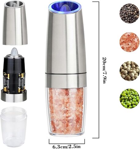 Gravity Electric Salt and Pepper Grinder, Automatic Pepper Grinder, Battery Powered LED Light with Adjustable Thickness-Black in Saudi Arabia
