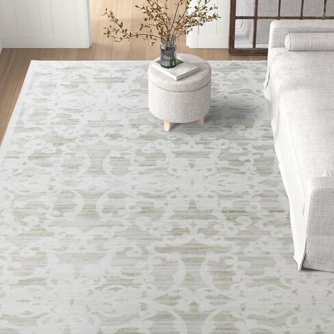 HOMBYS 8x10 ft Floral Area Rug for Living Room Bedroom, Large Non-Slip Boho Floor Carpet for Farmhouse Indoor Office Dining Room, Traditional Home Deco, Grey, Machine Washable in Saudi Arabia