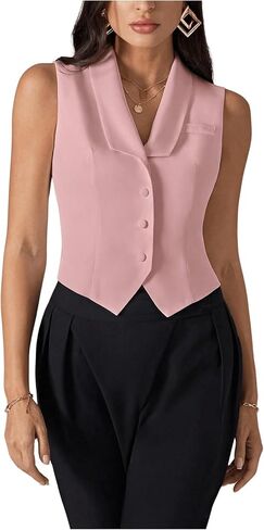 SweatyRocks Women's Button Front Vest Blazer Lapel Collar Sleeveless Slim Fit Jacket Top in Saudi Arabia