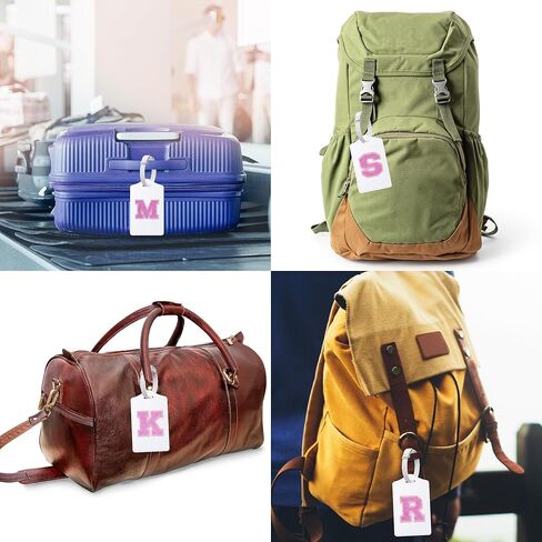 Sodsay 2 PCS Initial Luggage Tag, Luggage Tags for Suitcases Cute Embroidered Letter PU Leather Travel Bag Baggage Tags Privacy Cover ID Label for Women Kids Teens Men(A, White Leather+Pink Letter) in Kuwait