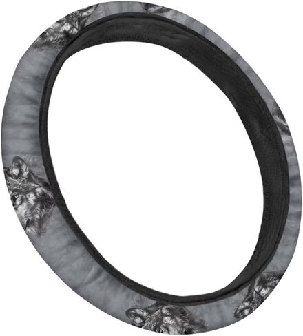 Gray Wolf Print Car Sheering Wheel Cover,15 Inch Non-Slip Auto Sheering Wrap Accessory Breathable Interior Decoration,Univeral Fit in Saudi Arabia