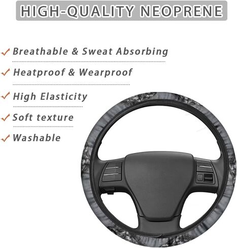 Gray Wolf Print Car Sheering Wheel Cover,15 Inch Non-Slip Auto Sheering Wrap Accessory Breathable Interior Decoration,Univeral Fit in Saudi Arabia
