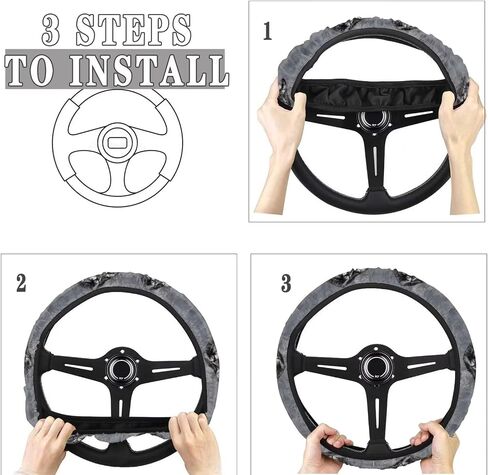 Gray Wolf Print Car Sheering Wheel Cover,15 Inch Non-Slip Auto Sheering Wrap Accessory Breathable Interior Decoration,Univeral Fit in Saudi Arabia
